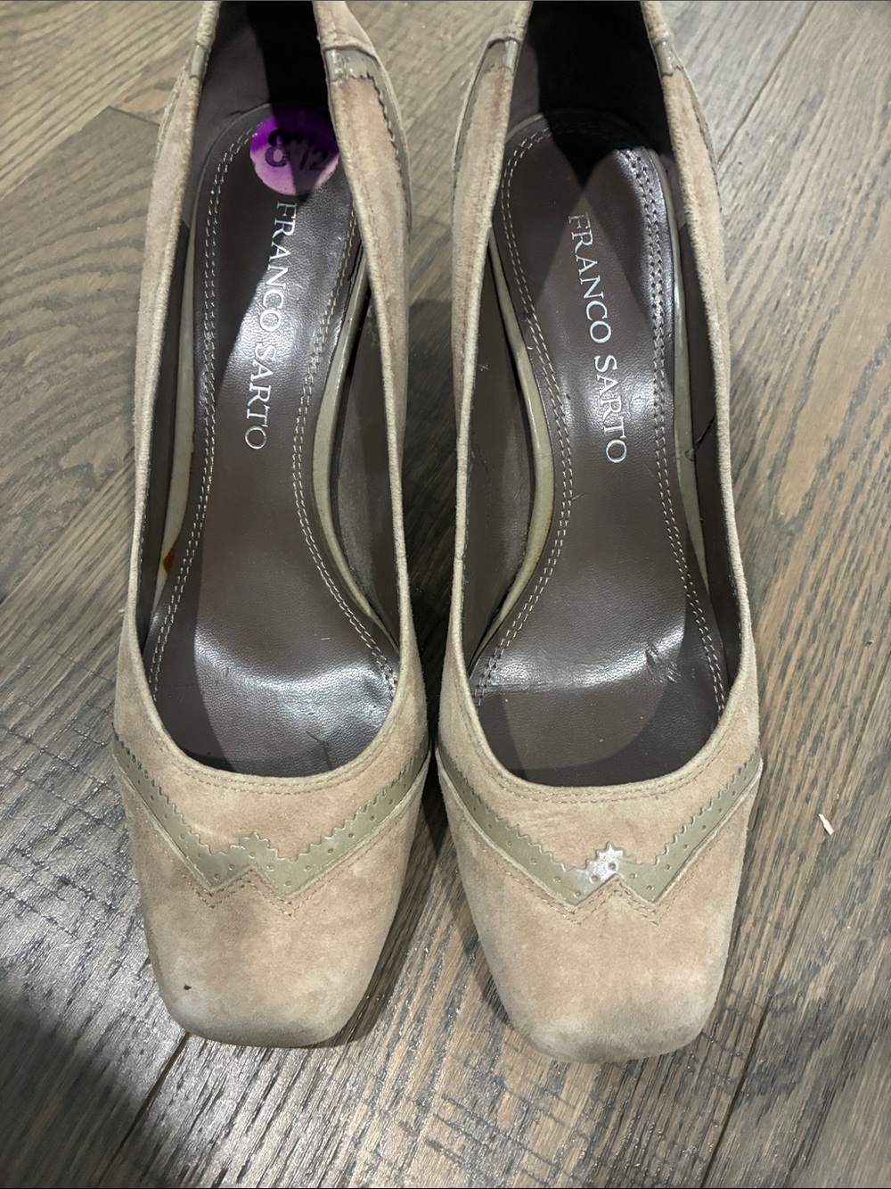 Franco Sarto Beige Suede Square-Toe Pumps